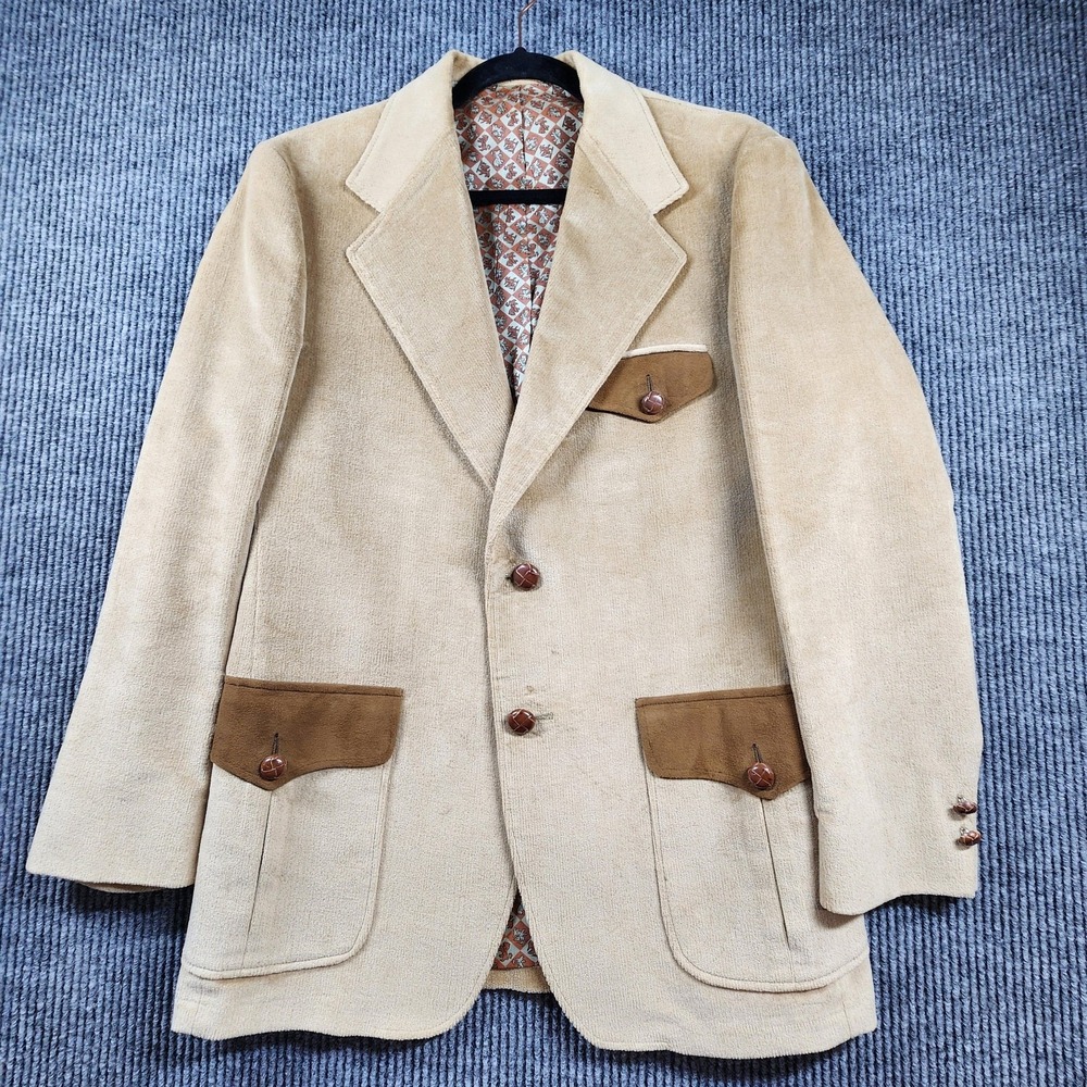 Vintage Towncraft Blazer 40R Tan Corduroy Sport Coat Suede Trim‎ Western Jacket